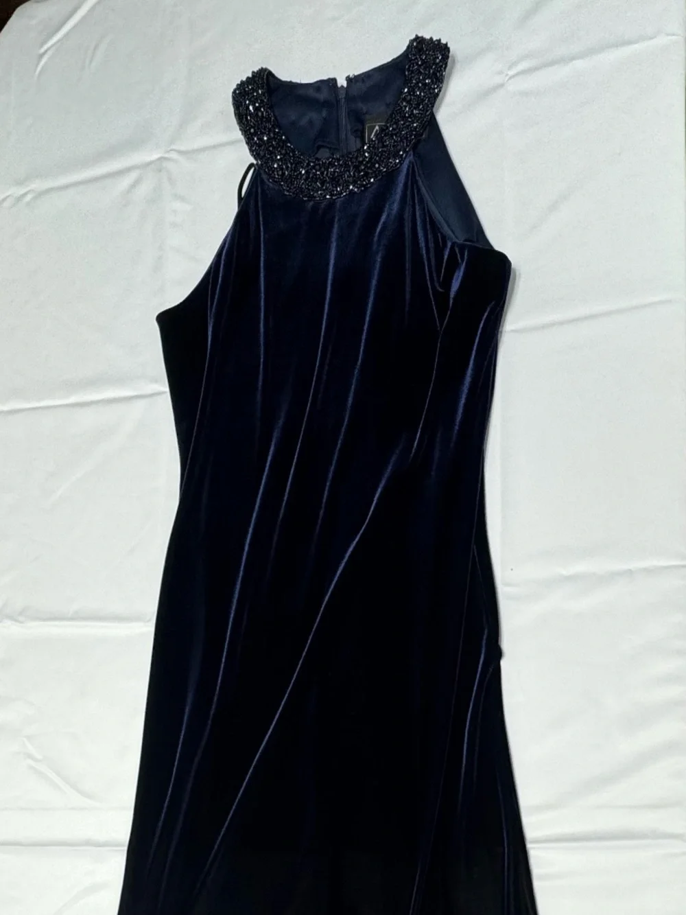 Alex Evenings Vintage Navy Blue Velvet Sleeveless With Beaded Neckline - Size 10 - Picture 8 of 12